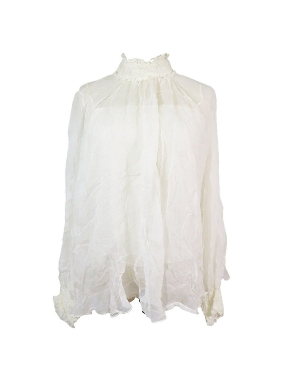 Dior Silk Lace Sheer Shirt Blouse Long Sleeve Top White 40